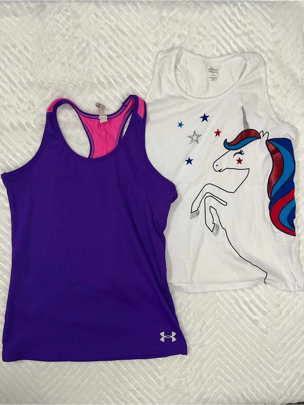Under Armour Girls' Purple Racerback Tank Top Red White Blue Unicorn Tank large
